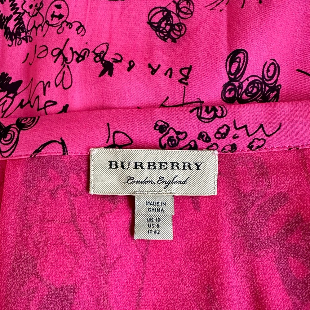 Authentic Burberry Vibrant Pink A-Line Skirt with Black Graphic Print - Picture 9 of 16